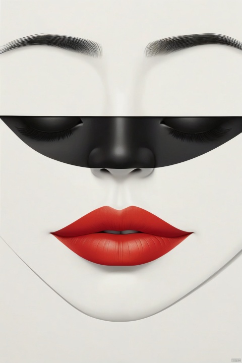flat illustration,elegant woman,beautiful eyes, long eyelashes,red lips,black Sweater,pure white background,smooth lines, minimalist, ethereal Zen,in the style of suprematismhigh definition
