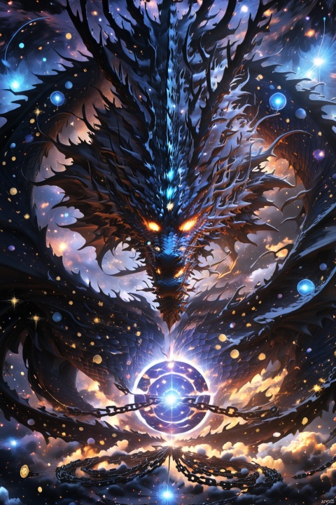  (close up:1.45),Dark ink version of Evil Dragon King, through black holes,strike illegal use of digital encryption technology, disrupt the digital realm of the universe and once, cross-chain information, digital currency, dark beam particles, (star vortex, star River, star ring :1.25), ultra HD, super detail, epic shock, visual art, surreal, BJ_Sacred_beast