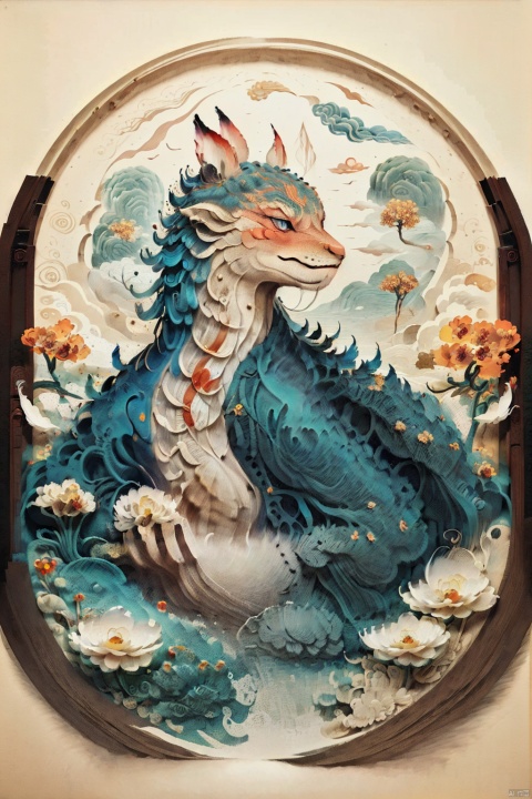  a girl,exquisite and complex background of flowers, Chinese dragons_ink and wash styles_misty clouds_ancient paintings_flames,(chinese dragon:1), yunqing, zydink, colors, Detail, dunhuang ancient style_imagination, hand101