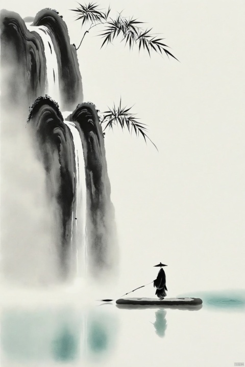 A reed crossing the river, minimalist ink painting
