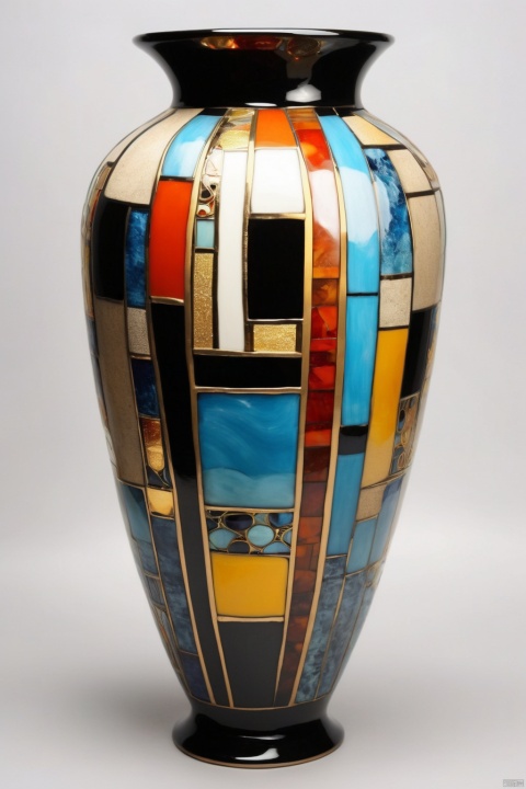  Grunge ceramic porcelain pottery vase stained glass design in the style of klimt, ernst, miro, Kilian Eng