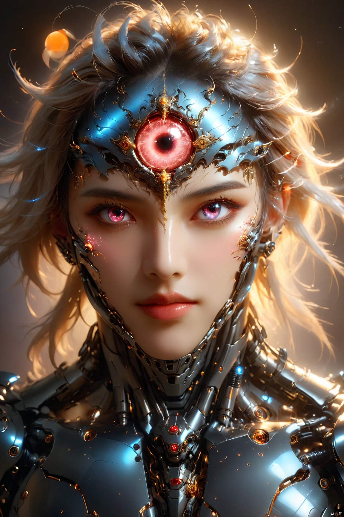 gmlm, solo, close-up, glowing, white hair, portrait, lips, glowing eye, male focus, science fiction, red eyes, 1girl, lens flare, realistic, cyborg, closed mouth, looking at viewer, glowing eyes, robot, long hair, shiny, android, headgear, blurry, cyberpunk,,(extremely detailed CG unity 8k wallpaper,masterpiece, best quality, ultra-detailed, beautiful detailed eyes:1.2),best illumination, (best shadow, an extremely delicate and beautiful, bloom),1gril,solo,pink eyes,pink hair, smile,gmlm_background, shuixia