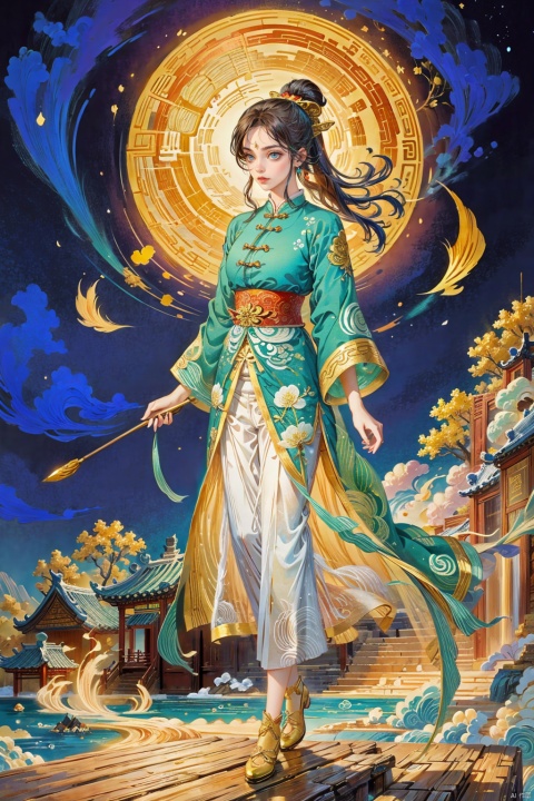  （Full moon background：1.32）the work is by artists Xu Beihong, Lei Zhengz,Peking Opera Huadan, New meticulous brush, big head, Fengguan Xipei, soft light sense, light, Peking Opera Huadan, Mei Lanfang, drunken Concubine, delicate features, high definition, high quality, Wu Guan oil painting, light color costume, delicate painting