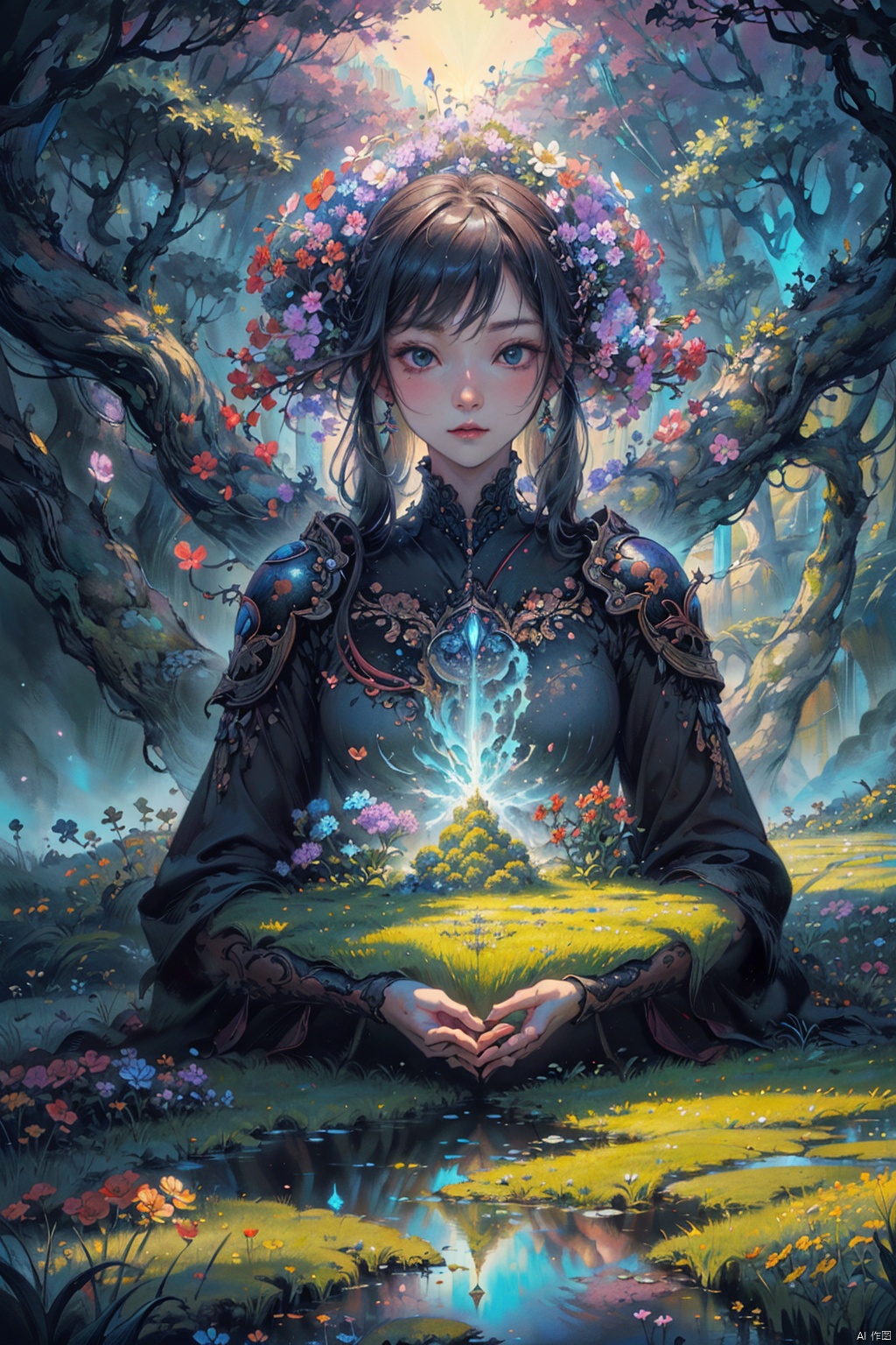 masterpiece,best quality,fantasy,(flowers meadows),Dreamy forest,(magic world),dindal light,CONTRAST,illustration,art,the inception,surrealism,rice paddy
