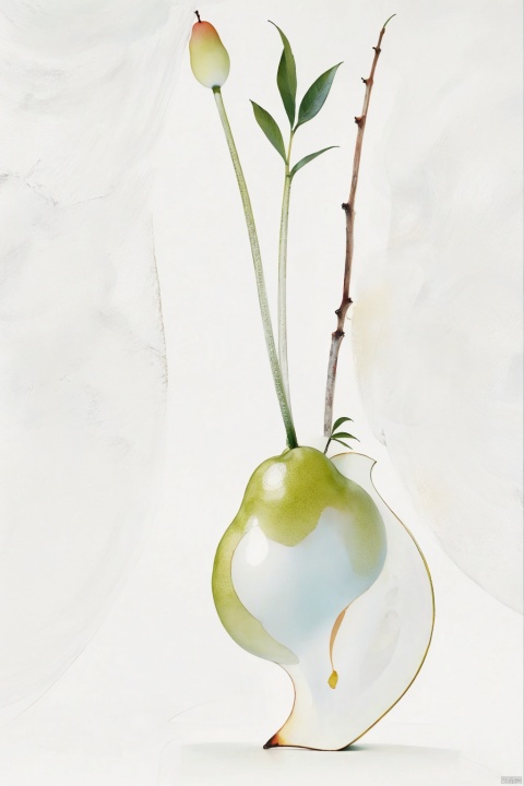 pear, minimalism, large white space, white background