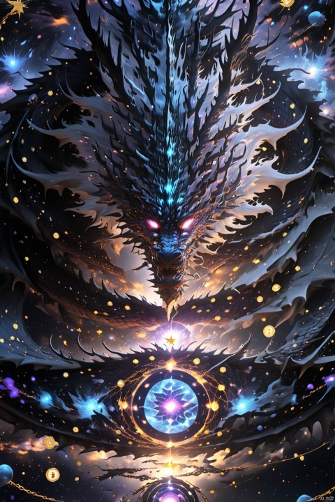  (close up:1.45),Dark ink version of Evil Dragon King, through black holes,strike illegal use of digital encryption technology, disrupt the digital realm of the universe and once, cross-chain information, digital currency, dark beam particles, (star vortex, star River, star ring :1.25), ultra HD, super detail, epic shock, visual art, surreal, BJ_Sacred_beast