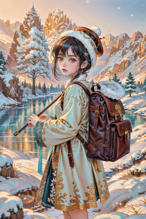  Aerial view, professional photography, RAW photos taken using Fujifilm Provia 400X, HD, HDR, delicate texture, natural skin, soft colors, fairy tale movie style, the world's cutest corgi playing erhu, wearing a small brown leather backpack, winter clothes, hat, white background, 3d printing, HDR, 8k, A myth,