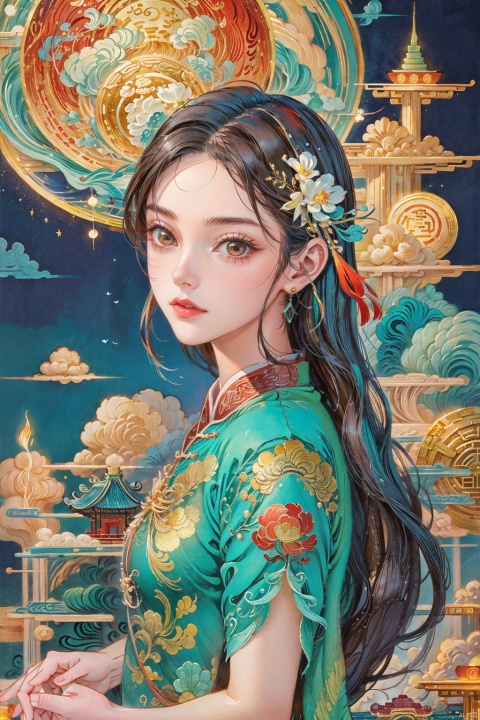  （Full moon background：1.32）the work is by artists Xu Beihong, Lei Zhengz,Peking Opera Huadan, New meticulous brush, big head, Fengguan Xipei, soft light sense, light, Peking Opera Huadan, Mei Lanfang, drunken Concubine, delicate features, high definition, high quality, Wu Guan oil painting, light color costume, delicate painting, CGArt Illustrator