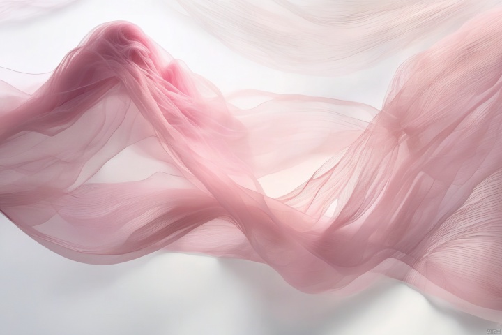 （Beauty, art photo：1.36）, ultra HD,Minimalism, Zen, ancient white, 3D three-dimensional, light yarn, x-ray, tulle, texture, organza, round curves, soft lines, artistic conception ink landscape, dynamic, Janet Echeleman, fluorescent color, light pink, mountain shaped yarn