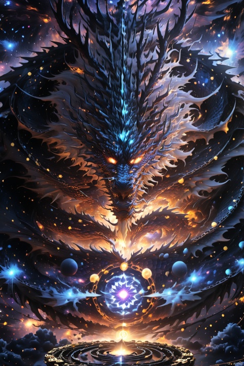  (close up:1.45),Dark ink version of Evil Dragon King, through black holes, illegal use of digital encryption technology, disrupt the digital realm of the universe and once, cross-chain information, digital currency, dark beam particles, (star vortex, star River, star ring :1.25), ultra HD, super detail, epic shock, visual art, surreal, BJ_Sacred_beast