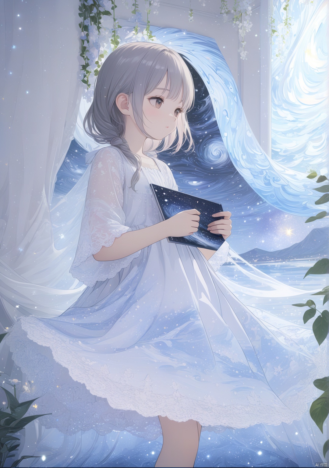 (Masterpiece), (Best Quality), Illustration, Ultra Detailed, HD, Depth of Field, (Color), Illustration, ((Off)), One Girl spxh, fantasy, Beautiful, (Starry Night), dream, health, art, Illustration, Create a fantastic starry background, warm and beautiful, Abstract and realistic, extremely delicate and beautiful, extremely detailed, very detailed, 8k wallpaper, amazing, fine details, best quality, official art, very detailed, CG, Unity, 8k wallpaper, kids illustration style, doodle