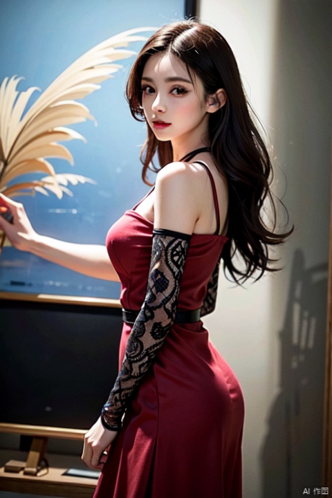 1girl,Cher！ry Red dress,nature,colorful,dynamicposture,masterpiece,best quality,Highly detailed,ultra-fine painting,sharp focus,extreme detail description,studio soft light,Vivid Colors,super detailed shadow,dress,1 girl