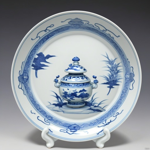 桌子上面,光线,plate,Chinese blue and white porcelain, light color,3d,
