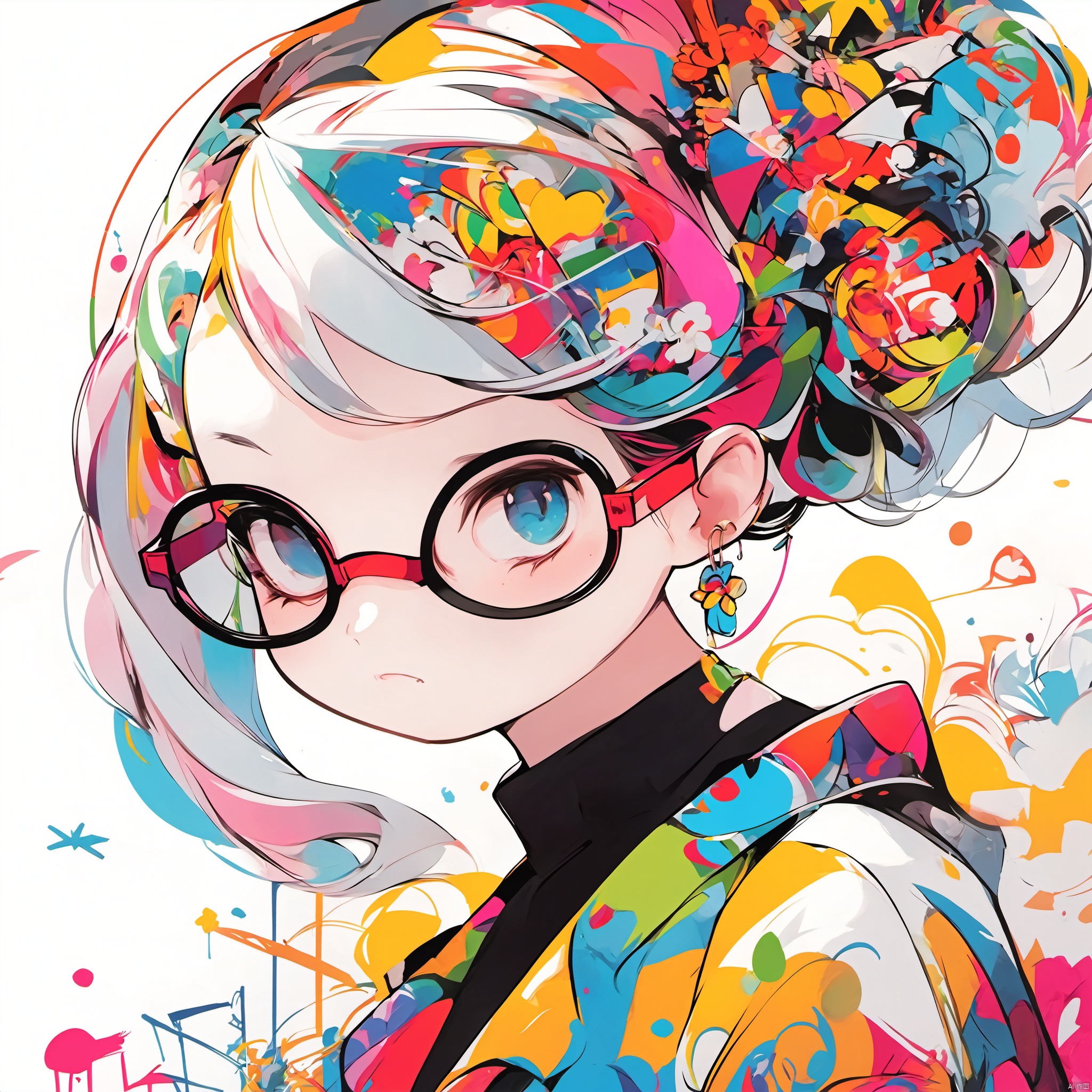  A girl, graffiti, colorful, glasses,花瓣中的女孩