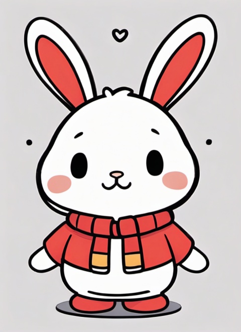  Very cute rabbit wearing a red muffler, minimalist line art, sanrio style, Festive background, , hip-hop,,小哥哥, keji,圣诞夜行, qanime,简笔卡通人物,围巾小孩, kelala, tuyanvhai