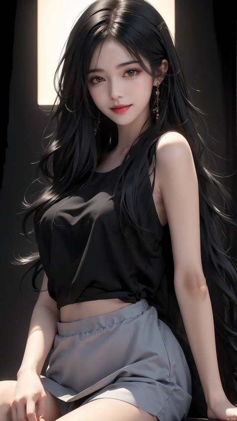 leogirl, cute 1girl, messy long black hair,detailed face, realistic, photorealistic, (studio light:1.2),smile