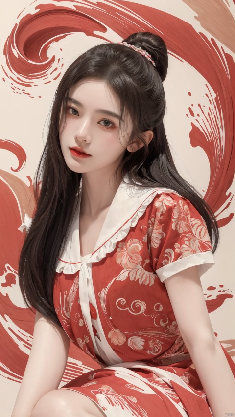  (masterpiece, best quality:1.2),(1girl:1.5),aged vintage paper,
a red pattern with white swirls ,Pencil Draw, jujingyi