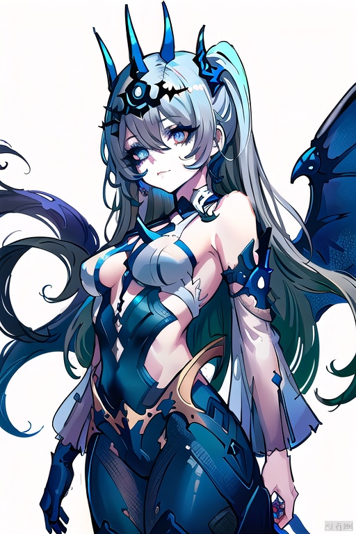  (official art,unity 8k wallpaper,ultra detailed,High quality,best quality), (zentangle, mandala, tangle, entangle:0.6),(blue black),flat color,limited palette,low contrast,(1girl:1),solo,serafuku,long straight black hair,lycoris flower,(goat skull:1.),(horror),(gloomy),(blue pigment:1.33),(hollow eyes:1.),(expressionless eyes:1.3),cowboy shot,
((mbor, black dress :1.1),(black Trident Crown:1.2),black headpiece,green hair,detailed eyes,
1girl,solo,The whole body,wings
,grey background,demon girl,demon horns,demon wings, cinematic lighting,strong contrast,high level of detail,Best quality,masterpiece,White background,position,stocking,bj_Devil angel,standing,bj_Devil_angel, 
(1girl,large breasts:1.1), ponytail, long hair,solo,(full body:1.1), beautifull face,thighhighs,
