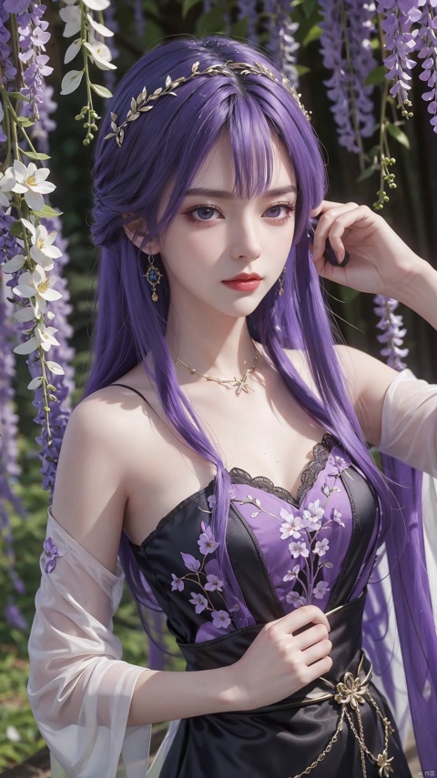  a girl,Wisteria sinensis(Sims),