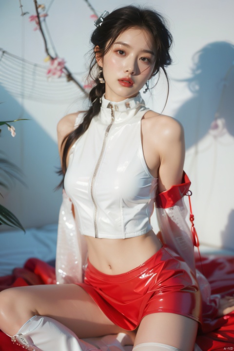 nsfw,breasts,npiples,wavy, hair,background of a vast savannah in africa, national geographic award winning photo,fantasy,
BREAK (white theme:1.5), (all pure white costume:1.4), (Completely unified costume with white coloring:1.4), (sleeveless (white latex crop top) with high neck:1.4), ((bare shoulders, stomach, navel):1.3), (white latex A-line skirt with ruffles:1.3), (fusion of white latex long sleeves and white latex gloves:1.3), (white latex high platform thigh-high boots with heels:1.3), (countless rows of rivets on costume:1.4),
1girl,solo, BJ_Sacred_beast, poakl ggll girl