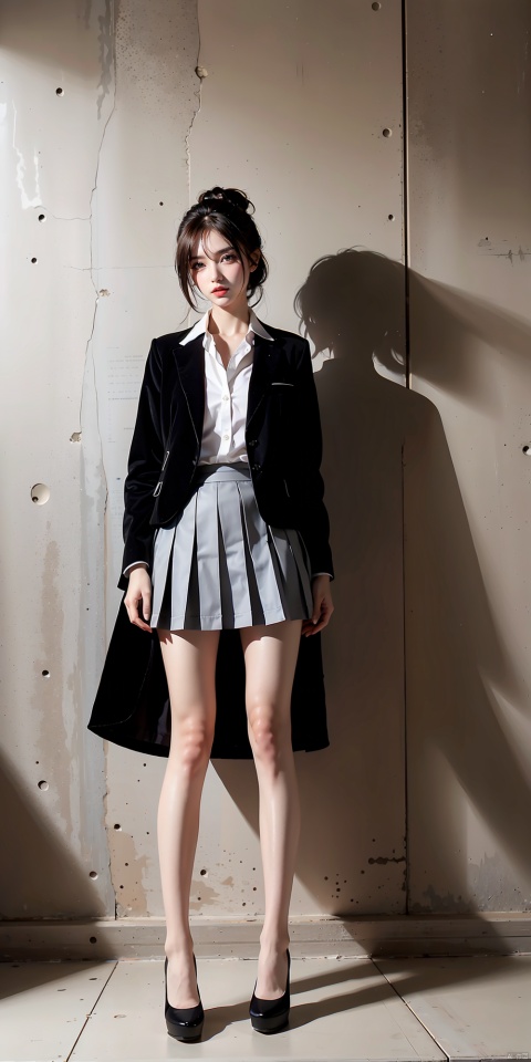  Masterpiece-level best_quality, concept artwork, a lonely solo girl, ,fashion,(mini skirt:1),Super long legs,, standing, realistic, Professionalstudio,highheels,trend,pantyhose,skinny