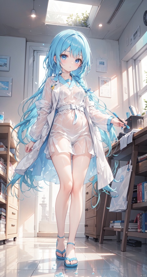  (eromange),((masterpiece)),detailed water, detailed ice,(Colored water),standing,dynamic pose,full body,(an extremely detailed and delicate),(labcoat),((ray tracing)),(loli),(solo),(petite),Reflected light,((blue hair))++(blue eyes)++Messy hair++Flipped hair++floating hair++(((braid))),large breasts,(very Brilliant brilliance),(very detailed light),(Beautiful Lighting),cozy anime,yushui,nijistyle,machinery,midjourney, see-through control