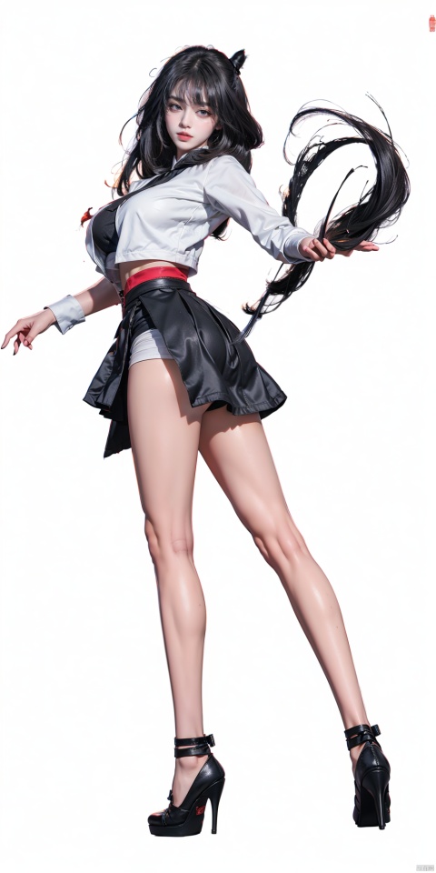  Masterpiece-level best_quality, concept artwork, a lonely solo girl, ,fashion,(mini skirt:1),Super long legs,, standing, realistic, Professionalstudio,highheels,trend,pantyhose,skinny,(big breasts:1.2), upshirt, 1girl, tutultb,Short skirt, Ink scattering_Chinese style