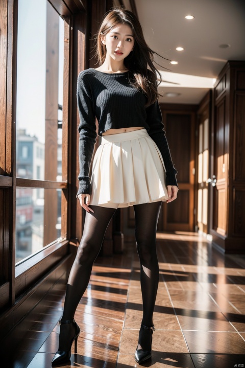  Super long legs, 1 girl, standing, Professional studio, integrated short skirt, t,yuzu,pantyhose,sssr,fashion, cute girl