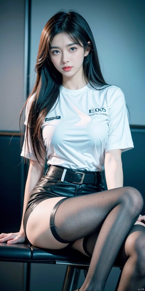  (Good anatomical structure), HDR, UHD, 8K, A real person, Highly detailed, best quality, masterpiece, 1girl, realistic, Highly detailed, (EOS R8, 50mm, F1.2, 8K, RAW photo:1.2), ultra realistic 8k, solo, 1girl, ,print shirt, belt,black pantyhose,long_hair,Wind, flowing hair,,aircraft,long leg,seductive_pose,seducing eyes, machinery
