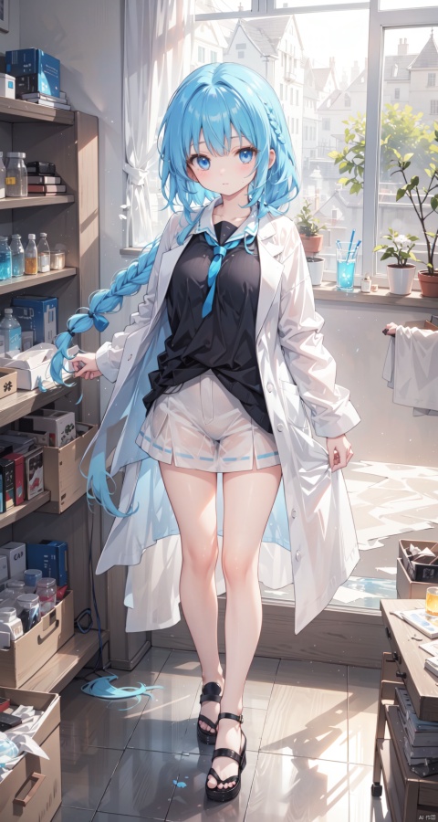  (eromange),((masterpiece)),detailed water, detailed ice,(Colored water),standing,dynamic pose,full body,(an extremely detailed and delicate),(labcoat),((ray tracing)),(loli),(solo),(petite),Reflected light,((blue hair))++(blue eyes)++Messy hair++Flipped hair++floating hair++(((braid))),large breasts,(very Brilliant brilliance),(very detailed light),(Beautiful Lighting),cozy anime,yushui,nijistyle,machinery,midjourney, see-through control