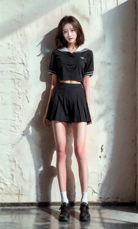  Enhanced, masterpiece, 16K, JK, 1 girl, short hair, school uniform, skirt, sneakers, full body