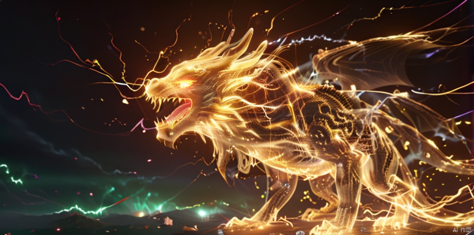  (masterpiece, top quality, best quality, official art, beautiful and aesthetic:1.2),
electricity element,electricity Chinese dragon,(laser eye,glowing eyes:1.6),cyberpunk,Fantasy and conceptualization,
composed of elements ofthunder,thunder,electricity, Universe Sky Theme, lzgs