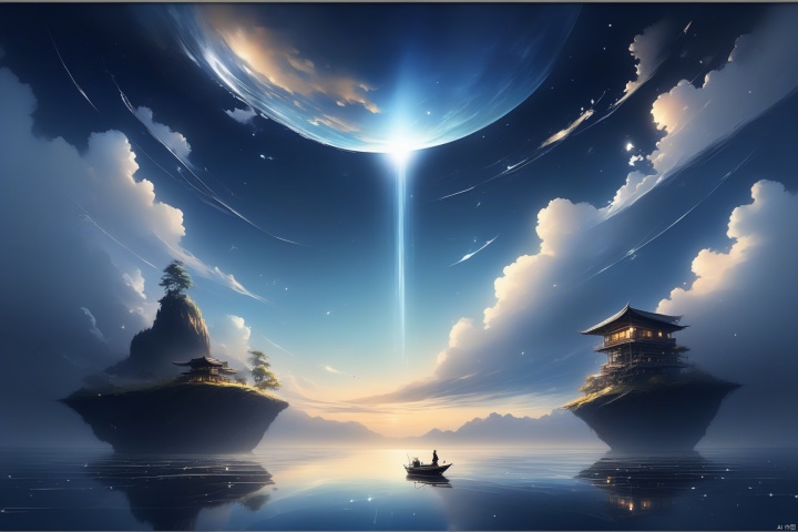  (anime style),
masterpiece, best quality, landscape, no humans, from above, over cloud
sea,oil painting \(medium\) fake sky,(multiple fake stars falling from
sky),floating star shape falling down,broken ground,(There is a kingdom on an
island that floats in the air with a mechanical power plant:1.3)
island that floats in the air with a mechanical power plant:1.3),1girl, yanzhi
