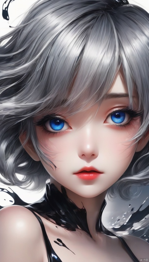  Anime style,[mod::0], 9-year-old girl, [ flaxen : silver : 0.01 ] short hair wavy, flat but not flat, ((blue:1.01) in grey:1.0) eye, multicolored eyes, covering one eye,
[dre::0], [naked], [ink petal censor], spilling ink on delicate back, [ink on hair], [ink on face], [pos::0], vivid, finger gun, [stg::0], white background, (spilling ink:1.2), ink stain, [cam::0], from behind, [eye focus], [eff::0], detailed fingers, detailed hands, waterpaint, flat color, (high contrast), [anime coloring], by Gil Elvgren,