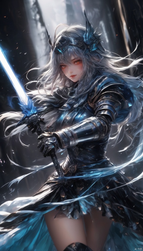  Anime style,(arknights),{The scar on the eye},ultra-detailed face,{{numen}},{huge monster},{no 
humans},{{close up}}{fighting stance},{armored dress},steam,{Armored 
gloves},{armour},{{glowing translucent ice sword}},{closed up},{glowing eyes},Upper 
armlet,evil smile,cowboy shot,Ferocious eyes,illustration, beautiful detailed, finely detailed, 
dramatic light, intricate details, perfect anatomy , best quality, amazing quality, very 
aesthetic, absurdres