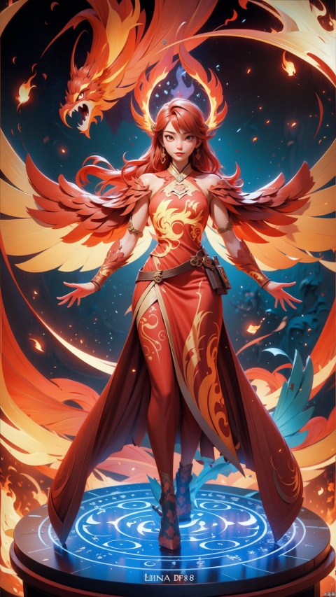  1 girl,DOTA2,Lina,Fiery Magic,Magic Halo,red color,red hair,Red Phoenix Clothes,,Disney style,3D,full body,Fireball in both hands,
render,technology, (best quality) (masterpiece), (highly in detailed), 4K,Official art, unit 8 k wallpaper, ultra detailed, masterpiece, best quality, extremely detailed,CG,low saturation,FF,(\shen ming shao nv\), fire