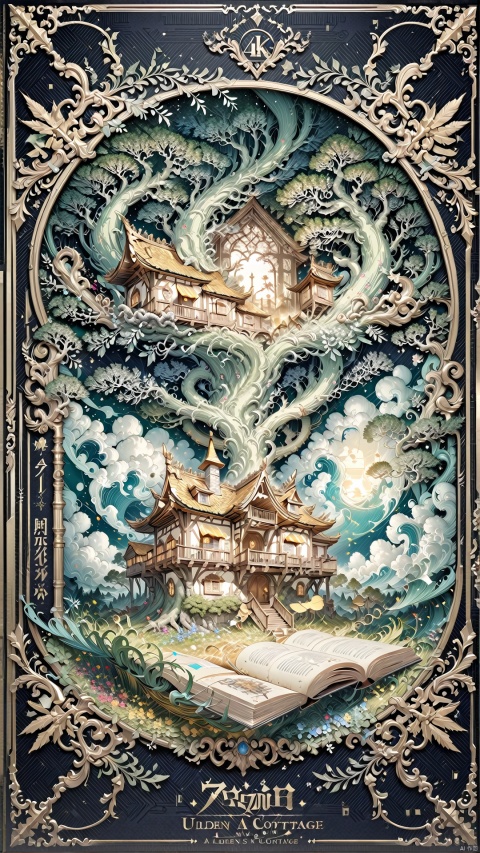 In a book there is a golden cottage,
render,technology, (best quality) (masterpiece), (highly in detailed), 4K,Official art, unit 8 k wallpaper, ultra detailed, masterpiece, best quality, extremely detailed,CG,low saturation, as style, line art