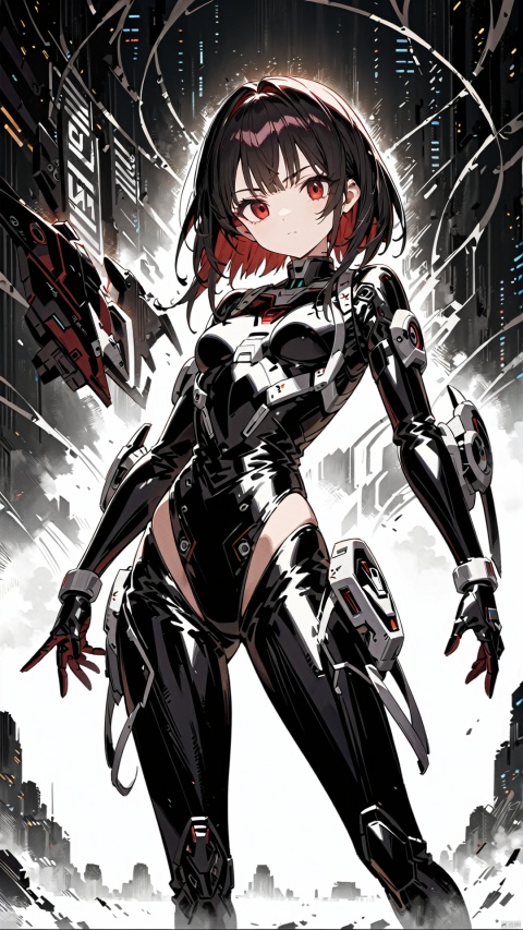  1 girl,Red & Black Battle Suit,Timeless Warrior,Metallic Texture,
Sci-Fi Futurism,Cyberpunk Style,The Super Dimension Fortress Macross,
render,technology, (best quality) (masterpiece), (highly in detailed), 4K,Official art, unit 8 k wallpaper, ultra detailed, masterpiece, best quality, extremely detailed,CG,low saturation, as style,lineart,