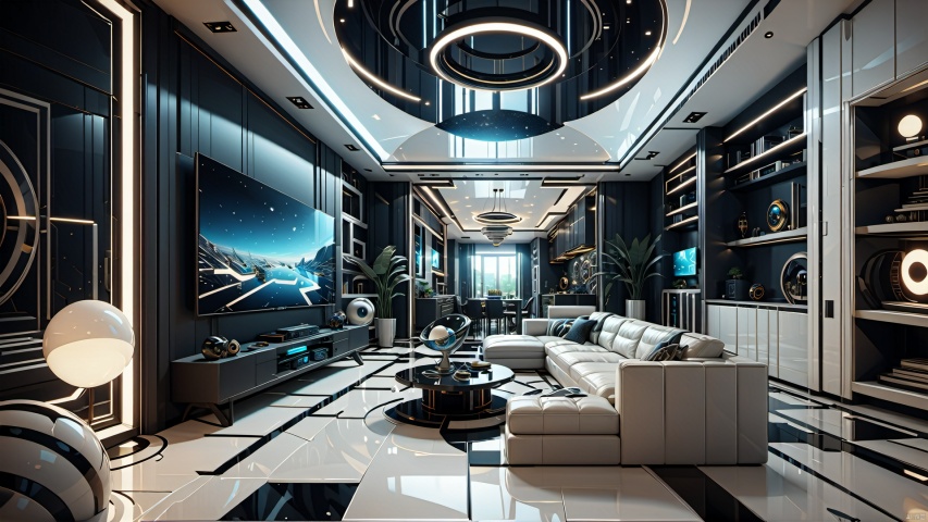  Large floor, living room, interior lighting,
microworld,Interior, Home design, Conceptual space, Surrealism, future technology,
render,technology, (best quality) (masterpiece), (highly in detailed), 4K,Official art, unit 8 k wallpaper, ultra detailed, masterpiece, best quality, extremely detailed,CG,low saturation,monochrome,