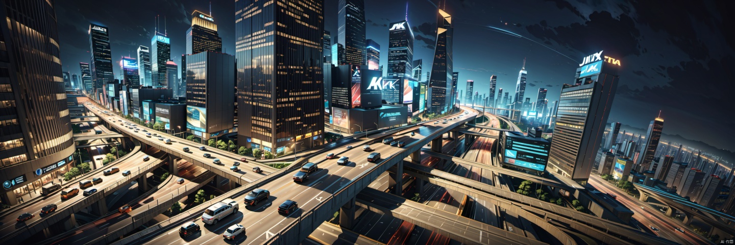  Skyscrapers, skylines,overpass,Interchange Connectivity,Urban Landscape,At night,heavy traffic,Traffic Jam,Endless Stream,
render,technology, (best quality) (masterpiece), (highly in detailed), 4K,Official art, unit 8 k wallpaper, ultra detailed, masterpiece, best quality, extremely detailed,CG,low saturation,(Ultra-Wide Angle Lens:1.2), mir