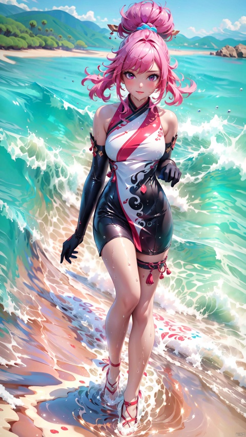  1 gril,full body,Water element,On the sea,
render,technology,4K,Official art, unit 8 k wallpaper, ultra detailed, masterpiece, best quality,CG,pinkfantasy,masterpiece,water,怪物