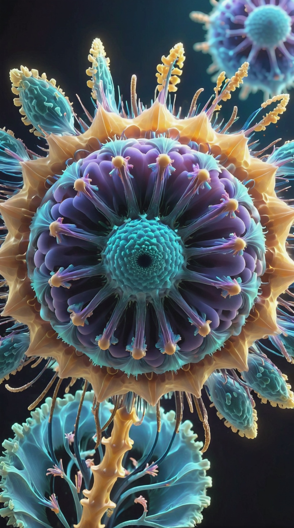  The appearance of the thallus presents a unique structure. They usually have a spherical or cylindrical form and are about 50-100 nanometers in diameter and up to 200 nanometers in length. These viruses are similar in appearance to other viruses, but have some special features in their structure.
Its surface is exquisitely decorated and structured. They have a head and a tail, where the head is a dense structure made up of genetic material and protein shells, and the tail is a slender structure made up of proteins. The morphology and structure of these viruses allow them to live and multiply inside the host cell and release new virus particles to go on to infect other host cells.
1 girl,full body,magnificent,
render,technology, (best quality) (masterpiece), (highly detailed), game,4K,Official art, unit 8 k wallpaper, ultra detailed, beautiful and aesthetic, masterpiece, best quality, extremely detailed, dynamic angle, atmospheric,high detail,exquisite facial features,science fiction,CG,Animal ears