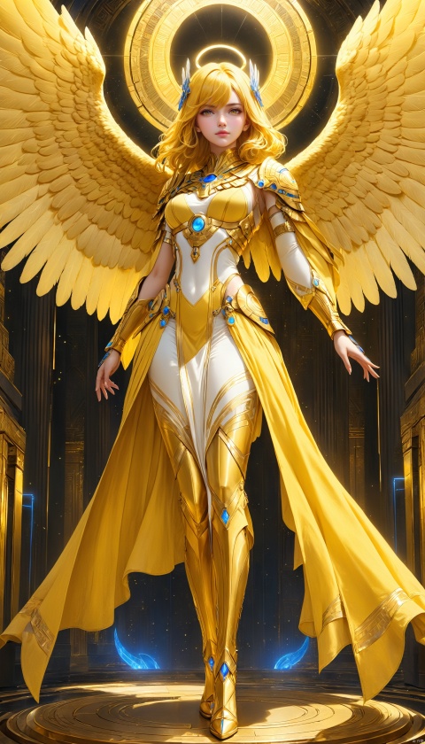1 girl,archangel,Holy Power,Metallicity,egyptian yellow,
render,technology, (best quality) (masterpiece), (highly in detailed), 4K,Official art, unit 8 k wallpaper, ultra detailed, masterpiece, best quality, extremely detailed,CG,low saturation,