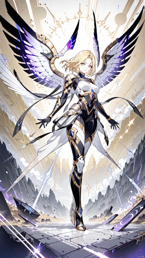 1 girl,archangel,Holy Power,Metallicity,egyptian yellow,
render,technology, (best quality) (masterpiece), (highly in detailed), 4K,Official art, unit 8 k wallpaper, ultra detailed, masterpiece, best quality, extremely detailed,CG,low saturation, as style, line art,