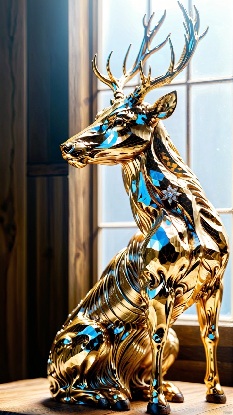 diamond-encrusted Sika deer,The sika deer figure,conceptual art,
render,technology, (best quality) (masterpiece), (highly in detailed), 4K,Official art, unit 8 k wallpaper, ultra detailed, masterpiece, best quality, extremely detailed,CG,low saturation,woodfigurez