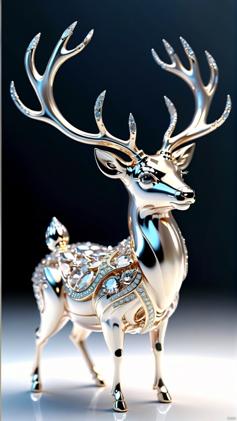 Deer shape,diamond-encrusted,shiny,transparent,White color,Macro Lens,microscopic creations,
render,technology, (best quality) (masterpiece), (highly in detailed), 4K,Official art, unit 8 k wallpaper, ultra detailed, masterpiece, best quality, extremely detailed,CG,