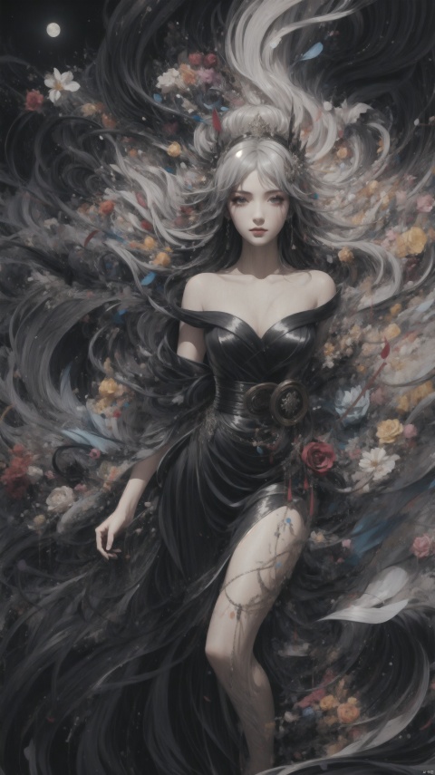  A white-haired woman in a black dress. The woman's dress features are extremely distinctive, leaving a deep impression on people.
Her dress is all black, a color that carries a mysterious and understated beauty in itself. The black dress made her look noble and mysterious, like a goddess from the night, quietly guarding a secret belonging to her.
The woman's hairstyle was also a highlight. A long silver-white hair is more striking against the dark background, as the moonlight flows, giving her an otherworldly temperament. Her hair is not too much decoration, just naturally falling, flowing over her shoulders, adding a bit of natural and pure beauty.
1 girl,full body,masterpiece,
render,technology, (best quality) (masterpiece), (highly detailed), game,4K,Official art, unit 8 k wallpaper, ultra detailed, beautiful and aesthetic, masterpiece, best quality, extremely detailed, dynamic angle, atmospheric, full body lens,high detail,exquisite facial features,futuristic,CG, myinv