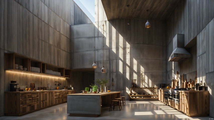  Open kitchen,Concrete Minimalist Style
,creative design, concept space,at night,
render,technology, (best quality) (masterpiece), (highly in detailed), 4K,Official art, unit 8 k wallpaper, ultra detailed, masterpiece, best quality, extremely detailed,CG,low saturation, Light master, pz