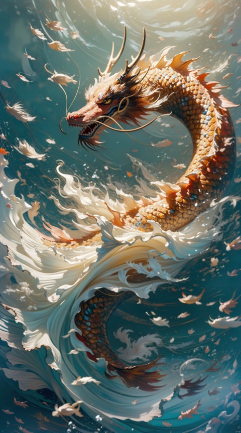  In a vast ocean, the girl met the dragon. She has long golden hair and her eyes are as clear as the blue sea and sky. She was wearing a white long skirt, with the hem swaying gently with the waves of the seawater. Her smile is bright and gives people a warm feeling. At the same time, the appearance of the dragon is also very eye-catching. Its scales are like hard steel, emitting a cold light. The eyes of the dragon are deep and bright, as if they can see through everything. Its tail is long and sturdy, like a steel whip, with infinite power.
1 girl and 1 dragon,masterpiece,
render,technology, (best quality) (masterpiece), (highly detailed), 4K,Official art, unit 8 k wallpaper, ultra detailed, masterpiece, best quality, extremely detailed, dynamic angle,atmospheric,highdetail,exquisitefacialfeatures,futuristic,sciencefiction,CG, chinese dragon, sdmai