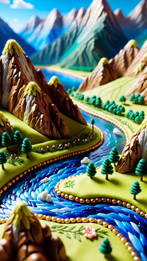 Picture of Mountains and Rivers,embroidery,Macro Lens,microscopic creations,
render,technology, (best quality) (masterpiece), (highly in detailed), 4K,Official art, unit 8 k wallpaper, ultra detailed, masterpiece, best quality, extremely detailed,CG,low saturation,BJ_Sewing_doll
